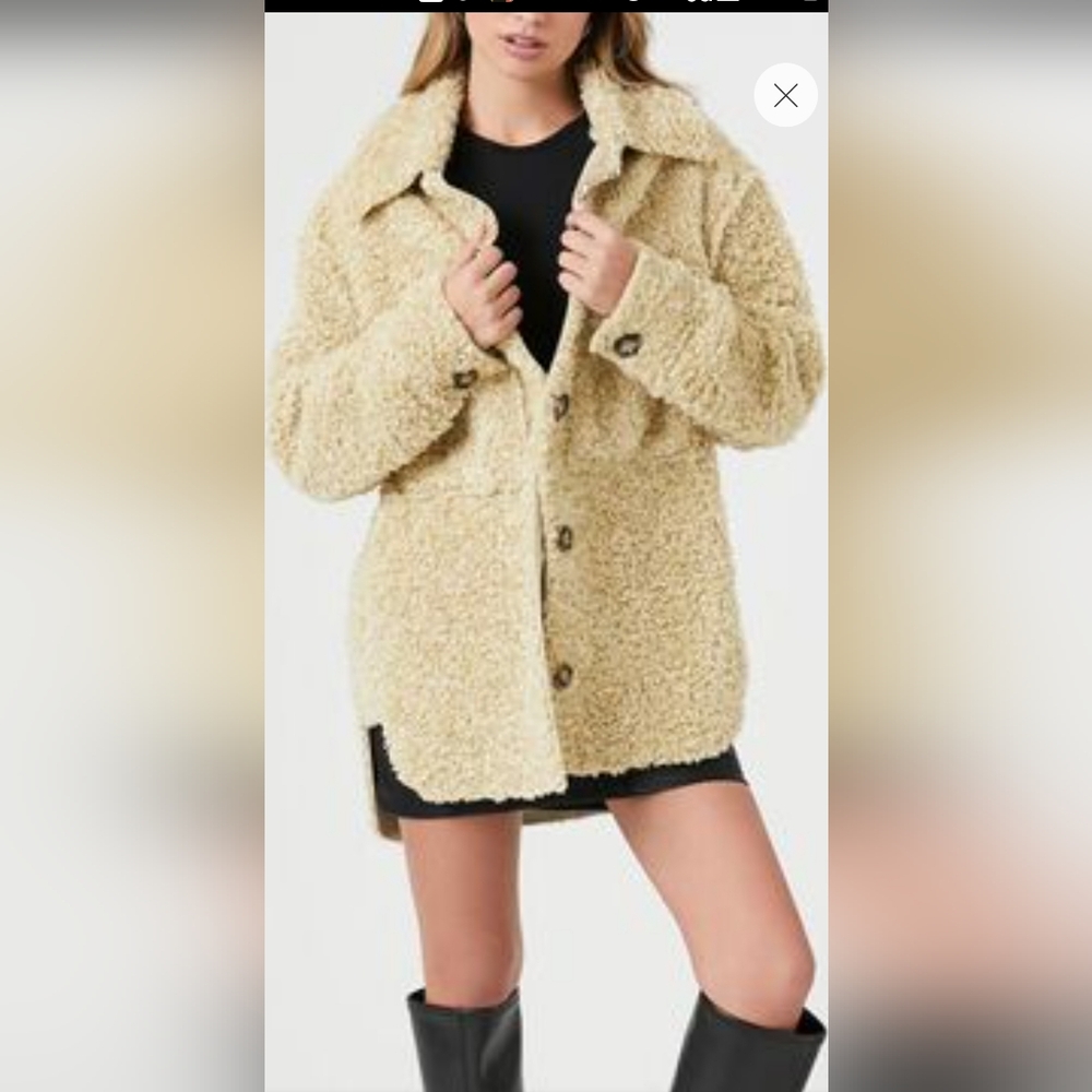NWT Forever 21 size M tan soft Faux Shearling Longline Shacket